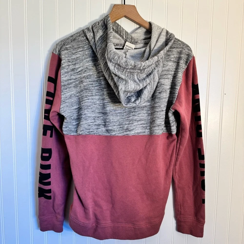 PINK Victoria’s Secret Womens Pink & Gray Hooded Pullover Sweatshirt Size Medium - Picture 7 of 12